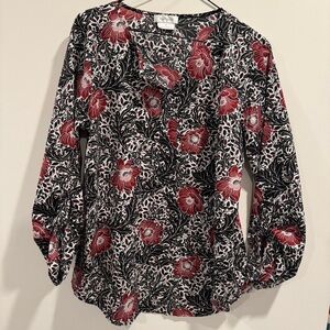 Van Heusen Red and Black Floral Blouse
